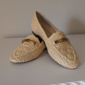 NWOT Talbots Tan Loafers with Handcrafted Jute Uppers And "Bamboo" Detail